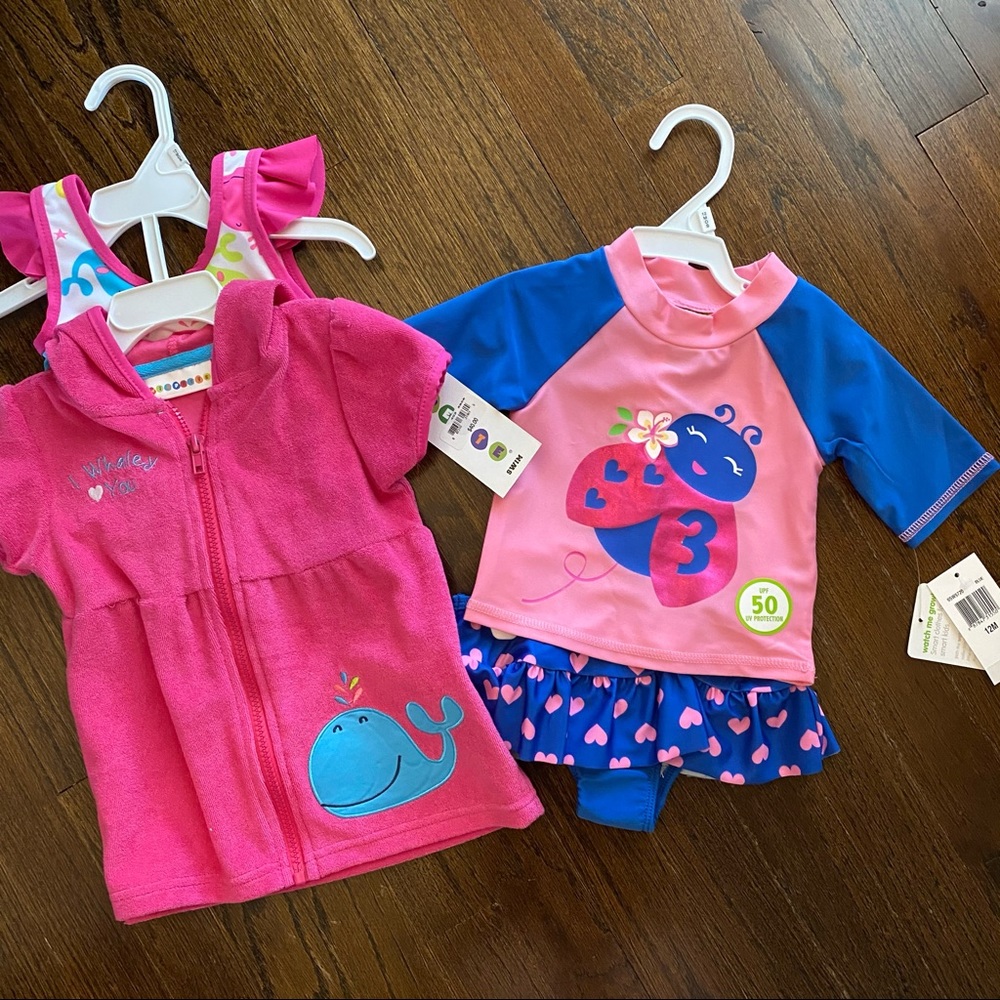 2 NWT Bathing Suits and Coverup (12M)